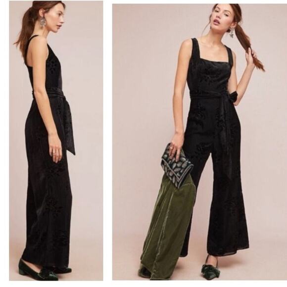 Moulinette Soeurs for Anthropologie Noir Velvet Burnout Jumpsuit Size US 6 - Picture 1 of 14